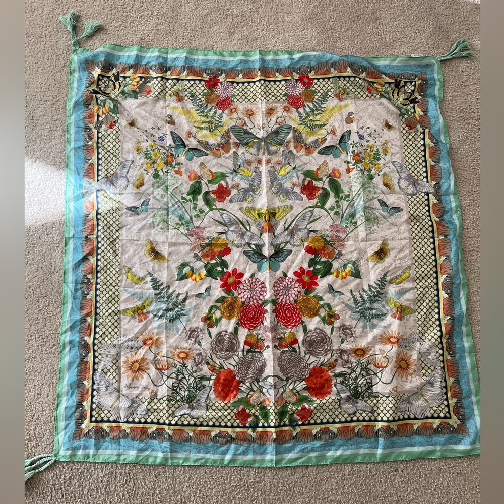 Johnny Was Silk Floral Butterfly Scarf